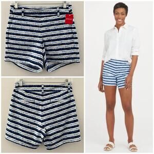 Spanx Sunshine 6" Shorts Women's S Blue Painted Stripe Summer Beach UPF 50+ NWT
